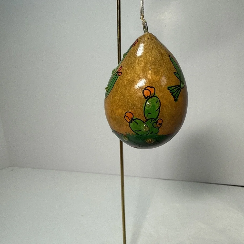 Small hand painted Hummingbird signed Sly‎ Short Gourd Ornament southwest Style